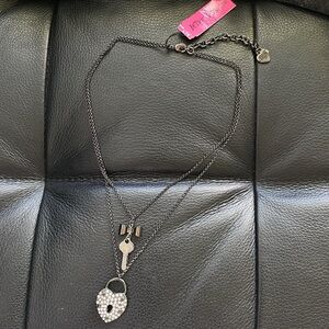 Betsey Johnson Elegant Black and Silver Heart Pendant Necklace NWT